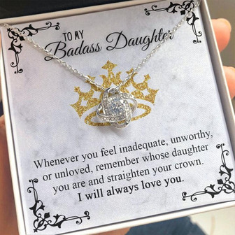 To My Badass Daughter Love Knot Necklace, Daughter Gift Necklace, Daughter Birthday Gift, Gift For Daughter, Daughter Jewelry From Mom Dad - Thegiftio UK