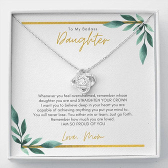 To My Badass Daughter Straighten You Crown Love Knot Necklace - Thegiftio UK