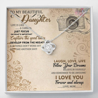 To My Beautiful Daughter I Love You Love Knot Necklace Mother's Day Message Card - Thegiftio