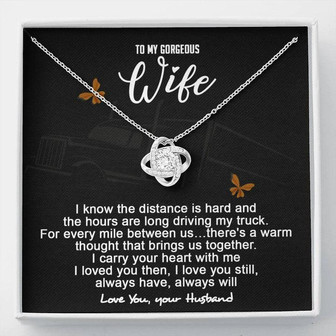 To My Beautiful Wife Love Knot Necklace, Gift For Trucker Wife, Semi Trucker Wife Gift, Trucker Wife Birthday, Anniversary Necklace - Thegiftio UK