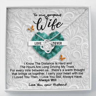 To My Beautiful Wife Love Knot Necklace, Gift For Trucker Wife, Semi Trucker Wife Gift, Trucker Wife Birthday, Anniversary Necklace - Thegiftio UK