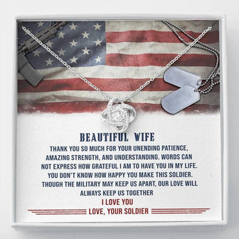 To My Beautiful Wife Love Knot Necklace Mother's Day Message Card From Husband Soldier - Thegiftio