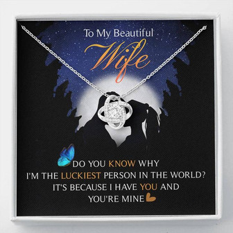 To My Beautiful Wife Love Knot Necklace Mother's Day Message Card - Thegiftio