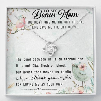To My Bonus Mom Love Knot Necklace Message Card - Thegiftio UK