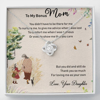 To My Bonus Mom Love Knot Necklace Message Card - Thegiftio UK