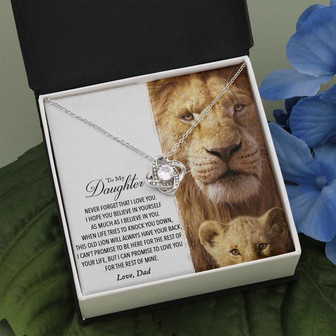 To My Daughter This Old Lion Will Always Have Your Back Love, Daughter Necklace From Mom Dad, Jewelry For Daughter, Love Knot Necklace, Xmas Gift For Daughter From Dad, Gift For Daughter From Father Necklace - Thegiftio UK