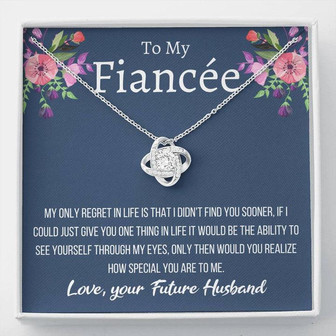 To My Fiancée Love Knot Necklace, Sentimental Fiancee Necklace, Future Wife Love Knot Necklace With Message Card, Gift Ideas For Fiancee - Thegiftio