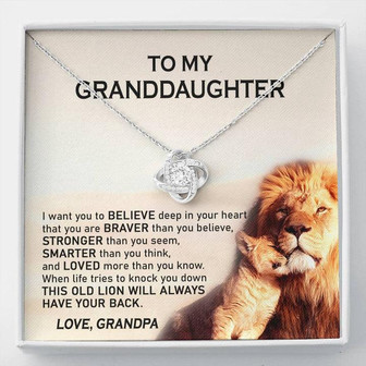 To My Granddaughter - This Old Lion Will Always Have Your Back- Love, Grandpa - Love Knot Necklace - Thegiftio