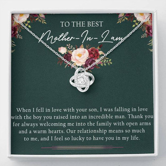 To The Best Mother-In-Law Love Knot Necklace Message Card - Thegiftio