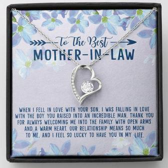 To The Best Mother-In-Law My Life Is Filled With More Joy Love Knot Necklace With Pod Message Card, Mother-In-Law Gift From Daughter-In-Law - Thegiftio UK