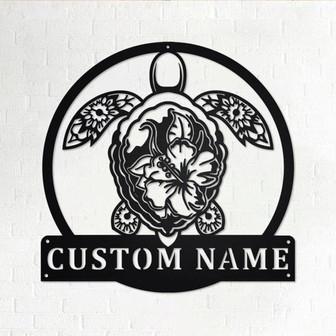 Turtle With Tropical Personalized Metal Sign | Turtle Metal Wall Art | Turtle Metal Wall Decor | Turtle Lover Gift | Turtle Lover | Turtle - Thegiftio