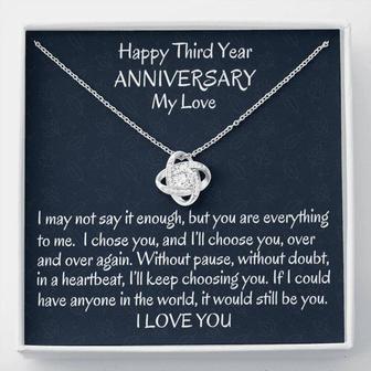 Wife Necklace, Happy 3Rd Wedding Anniversary Wife Love Knot Gift, Three Year Anniversary Necklace Gift For Her Anniversary - Thegiftio UK
