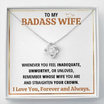 Wife Necklace, To My Badass Wife Crown Love Knot Necklace Gift - Thegiftio UK