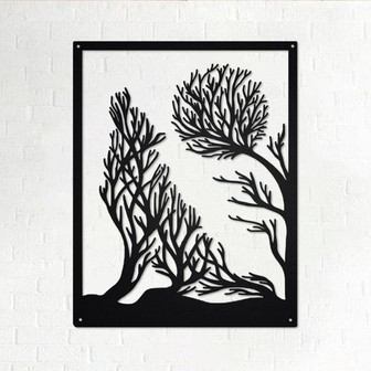 Wolf Full Moon Tree Metal Sign | Wolf Tree Metal Wall Art | Wolf Tree Metal wall Decor | Wolf Tree Decor | Wolf Lover Gift | Woft Decor - Thegiftio
