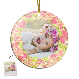 Personalized Love Always Ornament | MDF Ornament | Lovely New Baby Gift | Flower Wreath | Baby First Christmas Ornament - Thegiftio