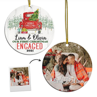 Personalized Engagement Red Truck Ornament | Ceramic Ornament | First Christmas Engaged Gift Couple | Engagement Christmas Ornaments - Thegiftio UK