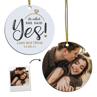 Personalized I Said Yes Ornament | Ceramic Ornament | First Christmas Engaged Gift Couple | Engagement Christmas Ornaments - Thegiftio