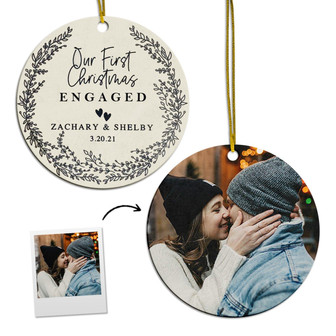 Personalized Minimalist Floral Wreath Ornament | Ceramic Ornament | First Christmas Engaged Gift Couple | Engagement Christmas Ornaments - Thegiftio UK
