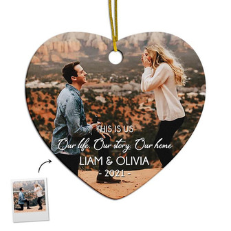 Personalized Our Life Story Ornament | Ceramic Ornament | First Christmas Engaged Couple Gift | Engagement Christmas Ornaments - Thegiftio UK
