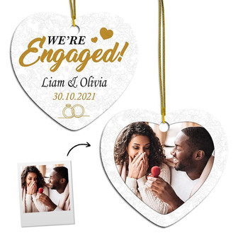 Personalized We Are Engaged Ornament | Ceramic Ornament | First Christmas Engaged Gift Couple | Engagement Christmas Ornaments - Thegiftio