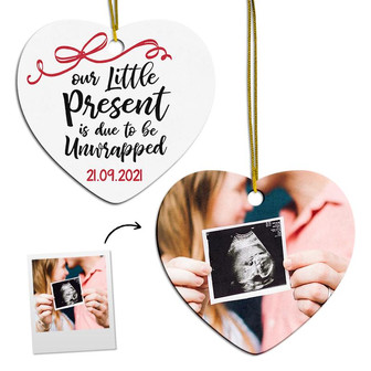 Personalized Our Little Present Ornament | Ceramic Ornament | Expecting Baby Gift | Christmas | Family Christmas Ornaments - Thegiftio