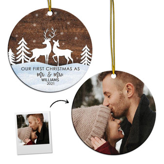 Personalized Deer Couple Ornament | Ceramic Ornament | Christmas Gift For First Married Couple | Deer | First Christmas Married Ornament - Thegiftio UK
