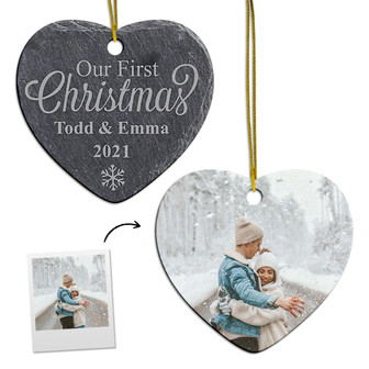 Personalized Heart Slate Ornament | Ceramic Ornament | Christmas Gift For First Married Couple | First Christmas Married Ornament - Thegiftio UK