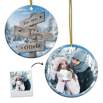 Personalized Street Sign Ornament | Ceramic Ornament | Couple Present Anniversary | Christmas | First Christmas Married Ornament - Thegiftio