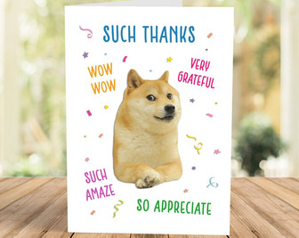 Funny Thank You Card, Doge Meme Card, Unique Card for Men Women, Gag Gift | Mazezy