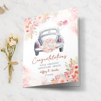Just Married Card, Custom Wedding Card, Congratulations Wedding Card | Mazezy