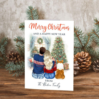Personalized Card for Couple, Couple With Dog Christmas Greeting Card | Mazezy