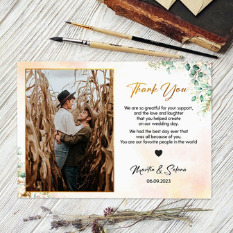 Wedding Thank You Card, Custom Photo Thank You Card, Photo Card Wedding | Mazezy