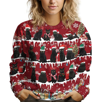 Black Cat Xmas 2 Gifts for Christmas, Funny Pet Print Ugly Christmas Sweater for Men Women - Thegiftio UK