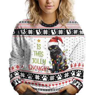 Black Cat Xmas Gifts for Christmas, Funny Pet Print Ugly Christmas Sweater for Men Women - Thegiftio UK