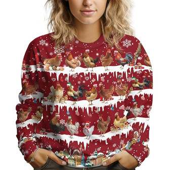 Chicken Xmas Gifts for Christmas, Farm Animal Print Ugly Christmas Sweater for Men Women, Funny Unisex Long Sleeve Sweater - Thegiftio UK