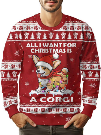 Corgi Dog Print Unisex Ugly Christmas Sweater, Dog Lover Long Sleeve Pullover Crewneck Men Women - Thegiftio UK