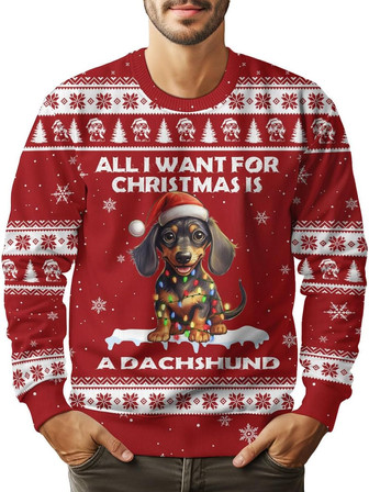Dachshund Dog Print Unisex Ugly Christmas Sweater, Dog Lover Long Sleeve Pullover Crewneck Men Women - Thegiftio UK