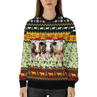 Cow Family Funny Movie Character Unisex Christmas Ugly Sweater Crewneck Long Sleeve Pullover Shirt - Thegiftio UK