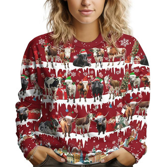 Cow Xmas Gifts for Christmas, Funny Farm Animal Print Ugly Christmas Sweater for Men Women - Thegiftio UK