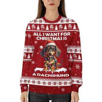 Cute Dachshund Funny Movie Character Unisex Christmas Ugly Sweater Crewneck Long Sleeve Pullover Shirt - Thegiftio UK
