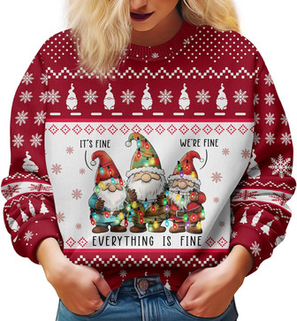 Gnome Christmas Ugly Holiday Sweater for Men Women, Xmas Snow Unisex Long Sleeve Sweater - Thegiftio UK