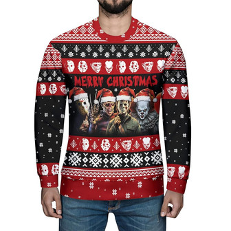 Horror Character Funny Movie Character Unisex Christmas Ugly Sweater Crewneck Long Sleeve Pullover Shirt - Thegiftio UK
