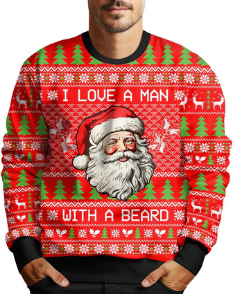 Santa Claus Christmas Ugly Holiday Sweater for Men Women, Xmas Snow Unisex Long Sleeve Sweater - Thegiftio UK