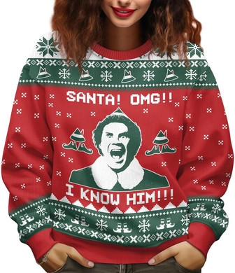 Santa I Know Him Gifts for Christmas, Movie Ugly Christmas Sweater for Men Women - Thegiftio UK
