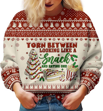 Snack and Cake Christmas Ugly Holiday Sweater for Men Women, Xmas Snow Unisex Long Sleeve Sweater - Thegiftio UK