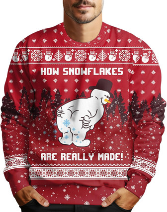 Snow Man Christmas Ugly Holiday Sweater for Men Women, Xmas Snow Unisex Long Sleeve Sweater - Thegiftio UK
