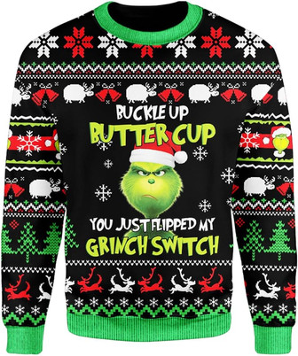 Gri.nch Buckle Up Funny Printed Christmas Sweatshirt - Thegiftio UK