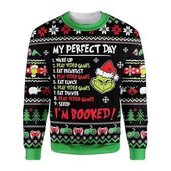 Gri.nch Gamer My Perfect Day I'm Booked Funny Printed Christmas Sweatshirt - Thegiftio UK