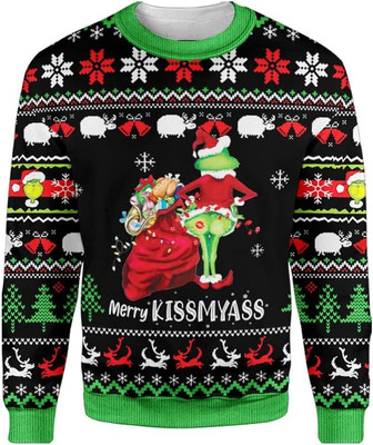 Grinchs Merry Kissmyass Funny Printed Christmas Sweatshirt - Thegiftio UK