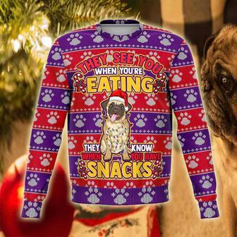 Adorable Pug Snacks All Over Print Ugly Christmas Sweater | Favorety AU